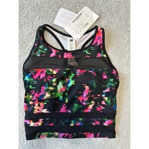 NWT Fabletics Sport Tank Top Bra Womens XXS Black Multi Color SheeR‎ Racerback